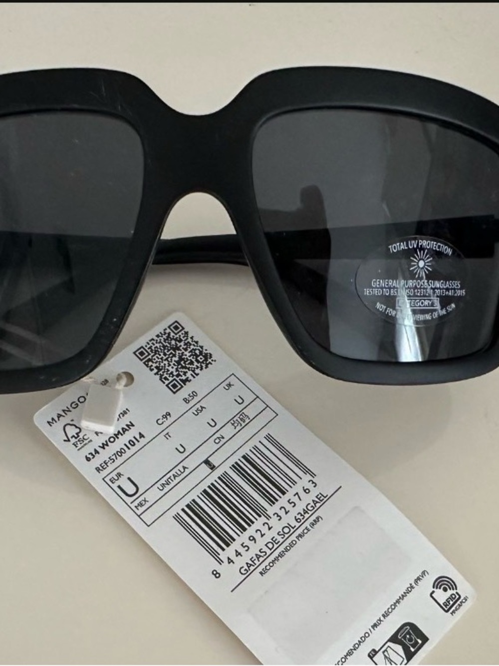 Mango Black Oversized Square Sunglasses
